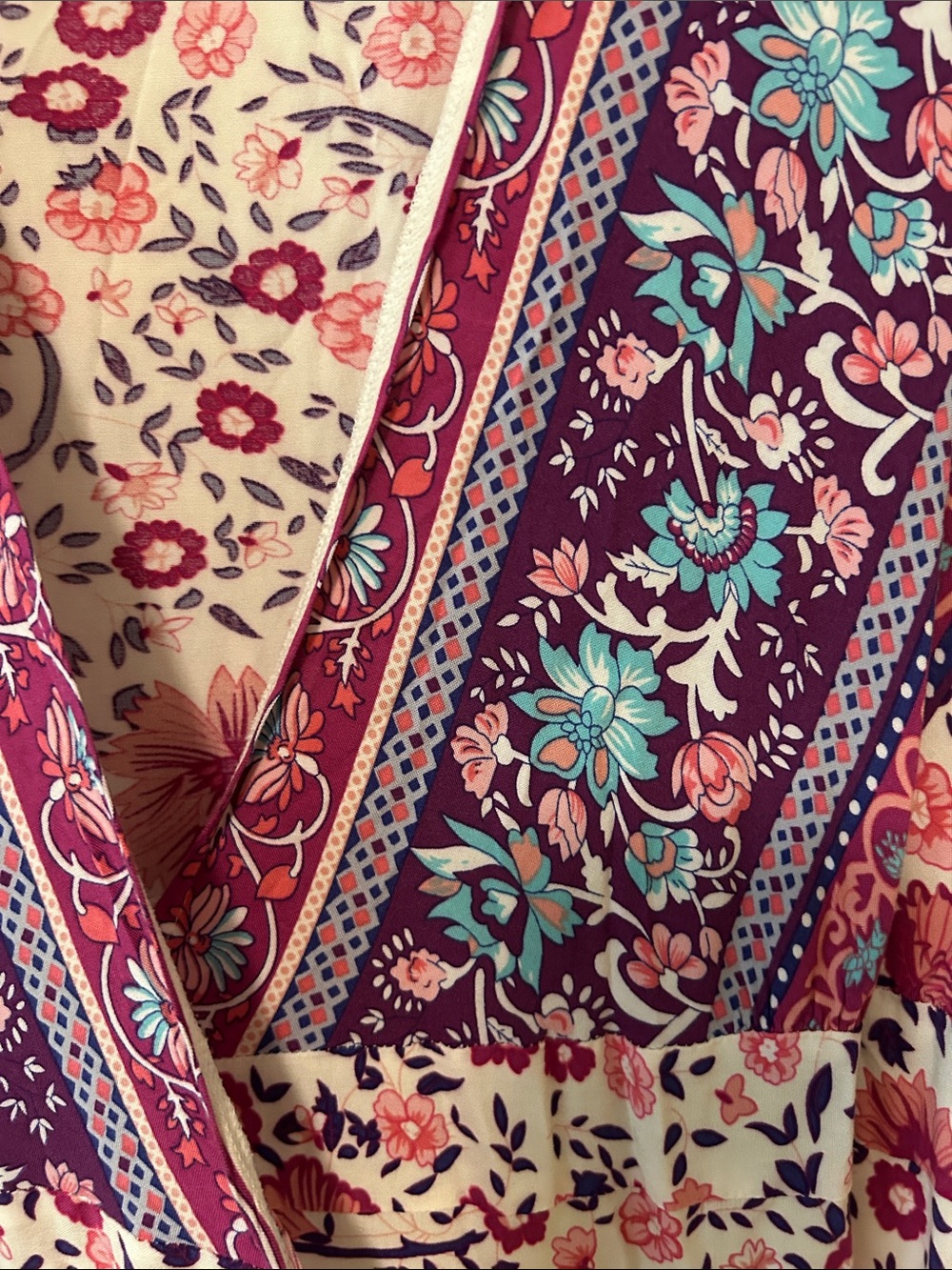 Floral V-Neck Maxi Wrap Dress in Pink with Complimentary Border. Summer Weight - Picture 6 of 8